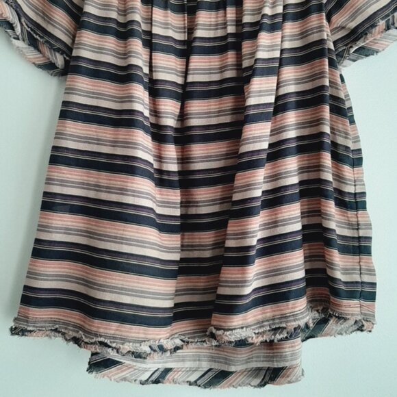 LUCKY BRAND Off-Shoulder Stripped Boho Folk Top Raw Hem Sz S Flawed - Picture 10 of 13